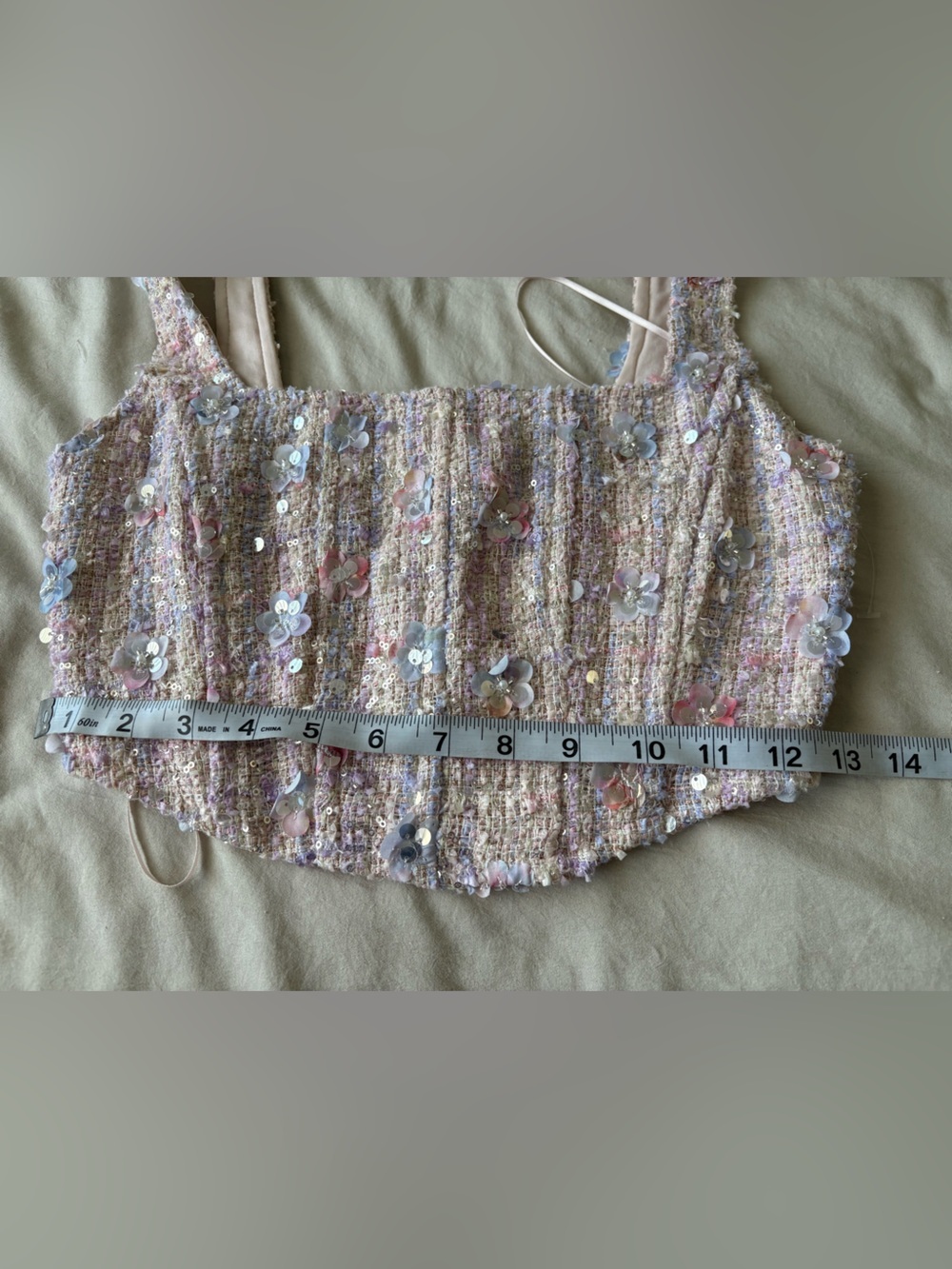 Altar'd State Ella Floral Sequin Tweed Corset in Pastel Pink-multi Size XS - Picture 9 of 9